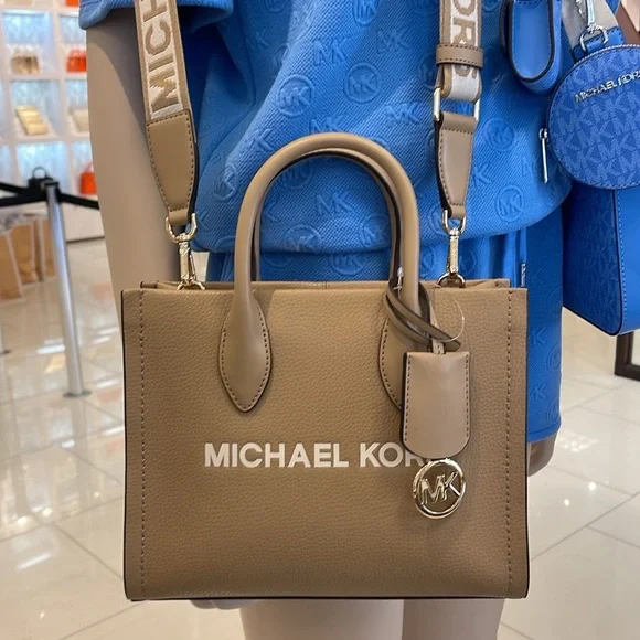 Michael Kors Mirella Small Pebbled Leather Shopper Top Zip Crossbody XBODY Tote